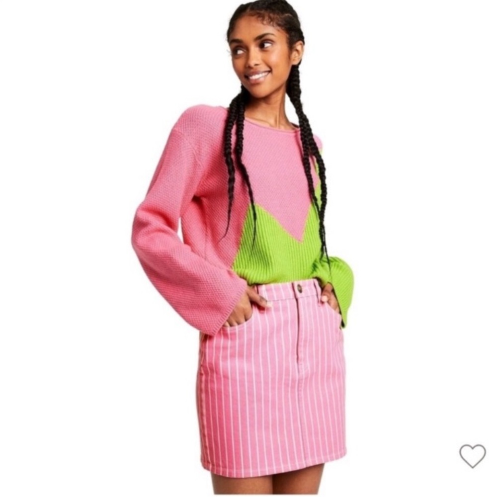 Victor Glemaud For Target Skirt 6 Pinstripe High Rise Mini Jean Skirt Pink NWT - Picture 4 of 4